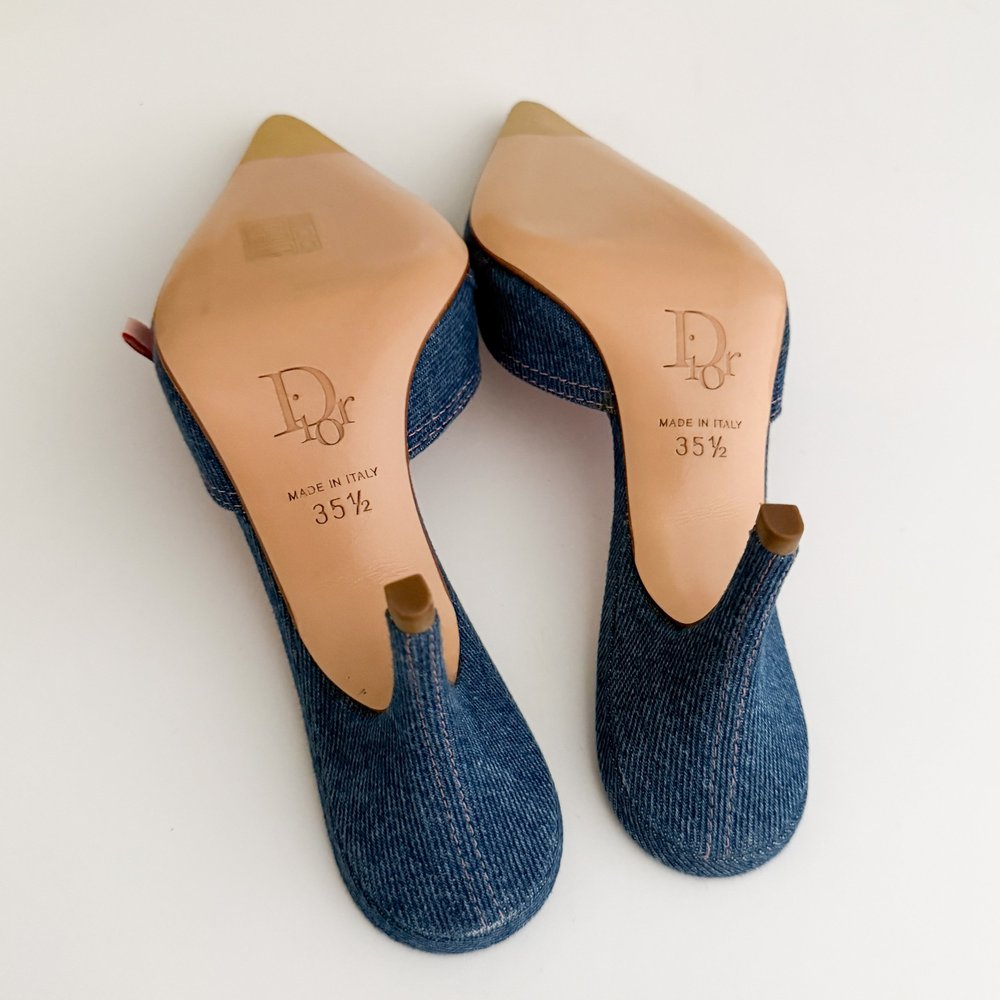 Christian Dior by John Galliano 2000's Denim Logo Mule Heels (IT